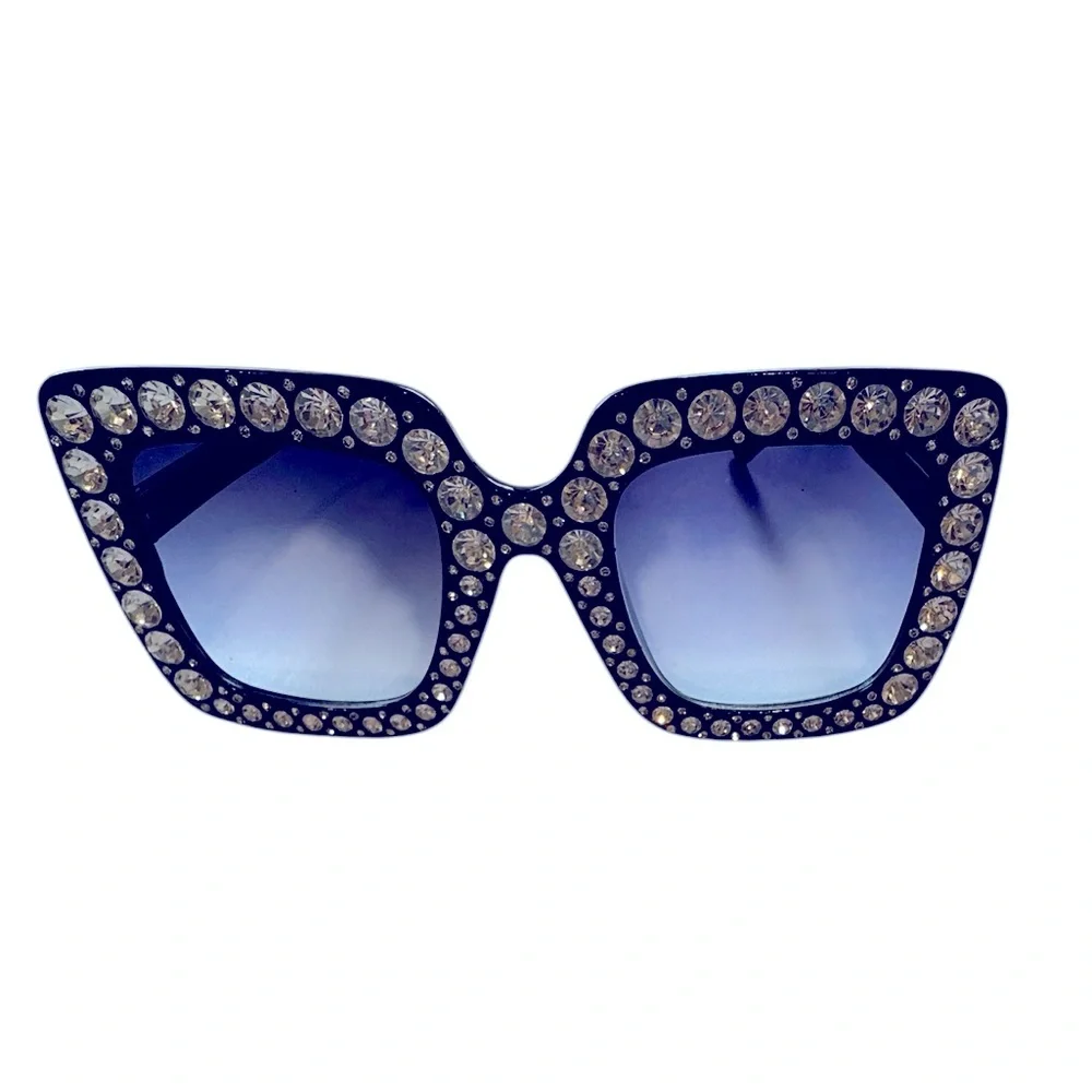 Oversized square rhinestone studded sunglasses. By Royal Girl Eyewear. EUC